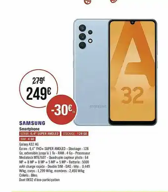 Géant Casino Smartphone Galaxy A32 4g Samsung offre