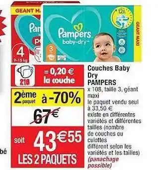 Cora x Carrefour Couches baby dry pampers offre