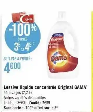 Géant Casino Lessive liquide concentrée original gama offre
