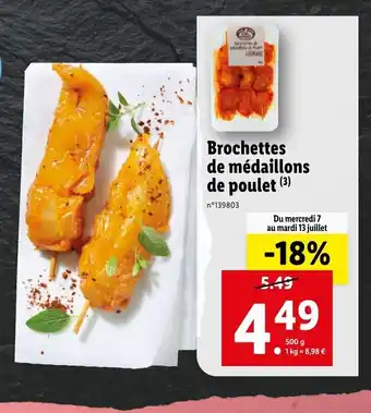 Lidl Brochettes de médaillons de poulet offre