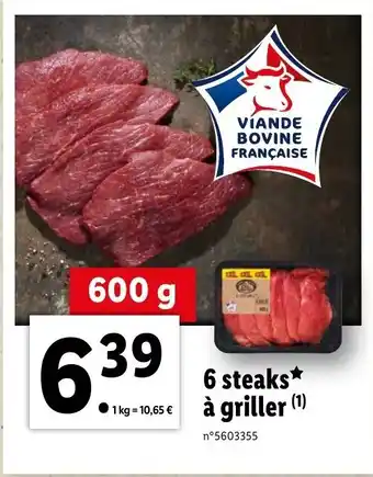 Lidl 6 Steaks à griller offre