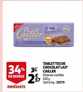 Auchan Tablettes de chocolat lait cailler offre