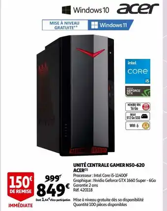 Auchan Unité centrale gamer n50-620 acer(1) offre