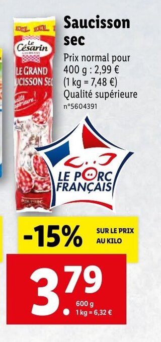 Lidl Saucisson sec offre