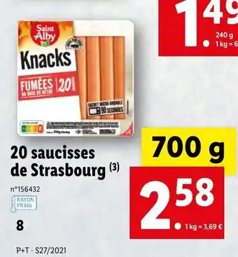 Lidl 20 Saucisses de strasbourg offre