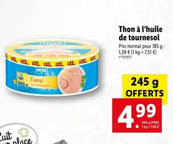 Lidl Thon à l'huile de tournesol offre