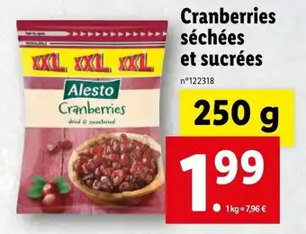 Lidl Cranberries séchées et sucrées offre