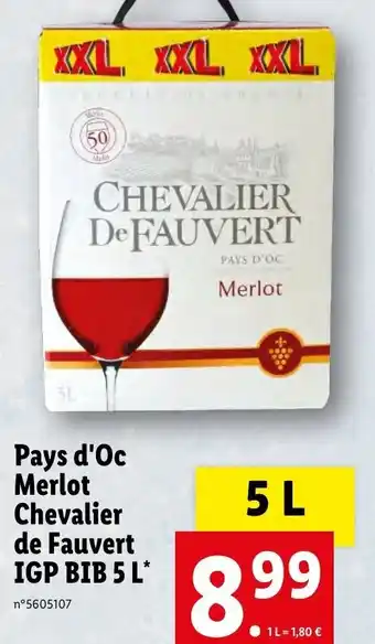 Lidl Pays d'oc merlot chevalier de fauvert IGP BIB 5 L offre