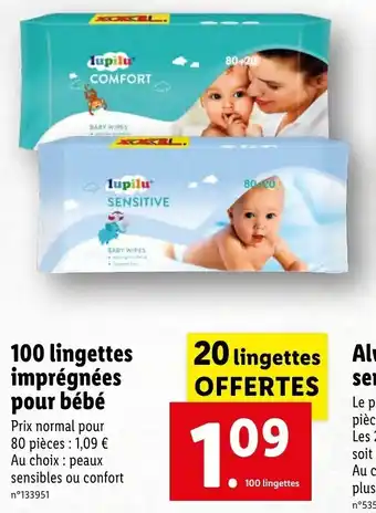 Lidl 100 Lingettes imprégnées pour bébé offre