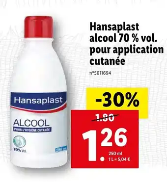 Lidl Hansaplast alcool 70 % vo. pour application cutanée offre