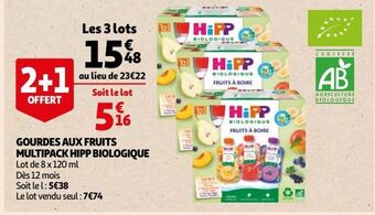Auchan Gourdes aux fruits multipack hipp biologique offre