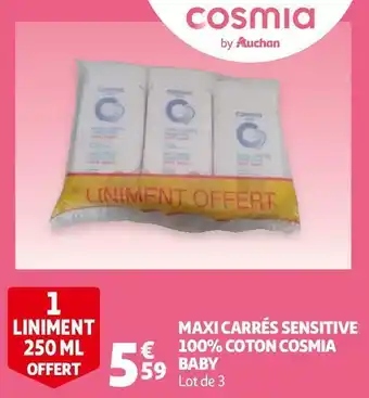 Auchan MAXI CARRÉS SENSITIVE 100% COTON BABY offre
