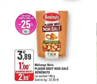 G20 Mélange noix plaisir brut non salé bénénuts offre