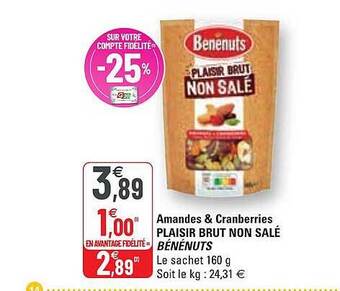 G20 Amandes & cranberries plaisir brut non salé bénénuts offre