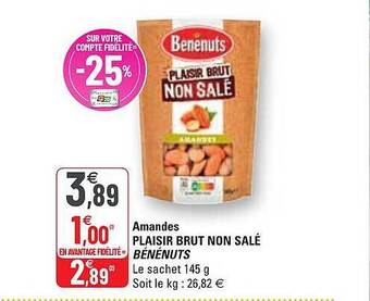 G20 Amandes plaisir brut non salé bénénuts offre
