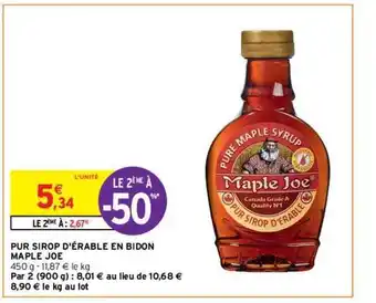 Intermarché Contact Pur sirop d'érable en bidon maple joe offre