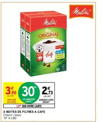 Intermarché Contact 2 boîtes de filtres à café melitta offre