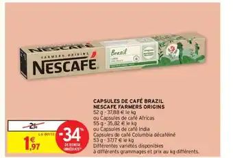 Intermarché Contact Capsules de café brazil nescafé farmers origins offre