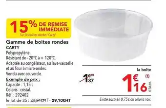 METRO Gamme de boîtes rondes carty offre