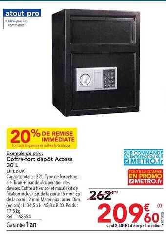 Coffre-fort dépôt access 30l lifebox