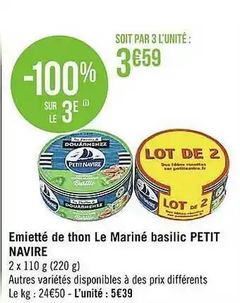 Emietté de thon le mariné basilic petit navire