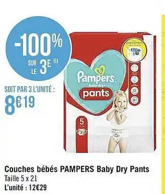 Casino Supermarchés Couches bébés pampers baby dry pants offre