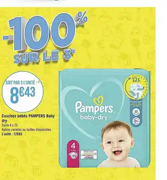 Casino Supermarchés Couches bébés pampers baby dry offre