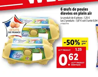 Lidl 6 œufs de poules élevées en plein air offre