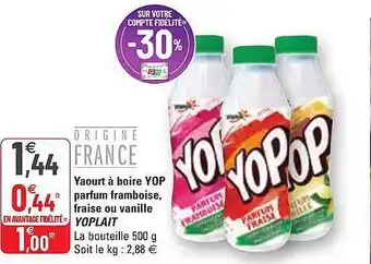 G20 Yaourt à boire yop parfum framboise, fraise ou vanille yoplait offre