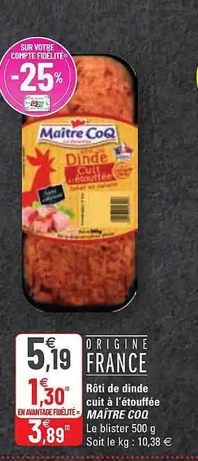 G20 Rôti de dinde cuit à l'étouffée maître coq offre