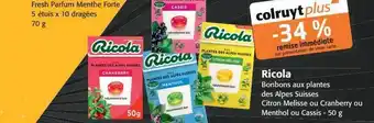 Colruyt Ricola bonbons aux plantes des alpes suisses citron melisse ou cranberry ou menthol ou cassis offre