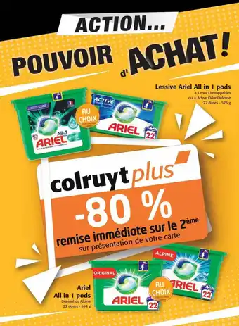 Colruyt Lessive ariel all in 1 pods, ariel all in 1 pods offre