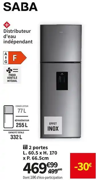 Conforama Saba réfrigérateur 2 portes ct3421nfwdil offre