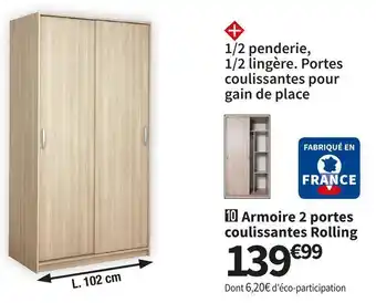 Conforama Armoire 2 portes coulissantes rolling offre