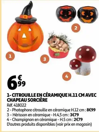 Auchan Citrouille en céramique h.11 cm avec chapeau sorcière offre