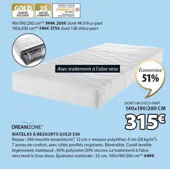 JYSK Matelas à ressorts gold s30 dreamzone offre