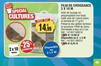 Outiror Film de croissance 2 x 10 m offre