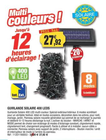 Outiror Guirlande solaire 400 leds offre