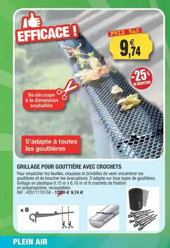 Grillage pour gouttière avec crochets