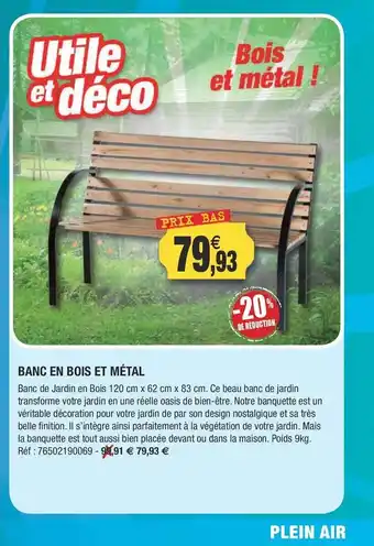 Outiror Banc en bois et métal offre