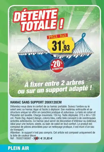 Outiror Hamac sans support 200x120 cm offre