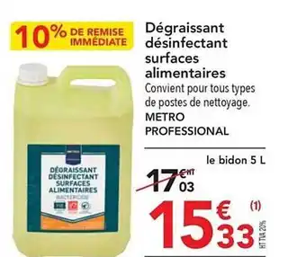 Dégraissant désinfectant surfaces alimentaires metro professional