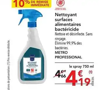 METRO Nettoyant surfaces alimentaires bactéricide metro professional offre