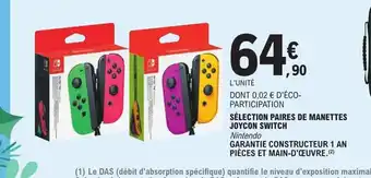 E.Leclerc Selection Paires de Manettes Joycon Switch offre