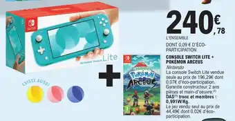 E.Leclerc Console Switch Lite+ Pokémon Arceus offre