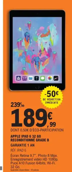 E.Leclerc Apple ipad 6 32go Reconditionné Grade B offre