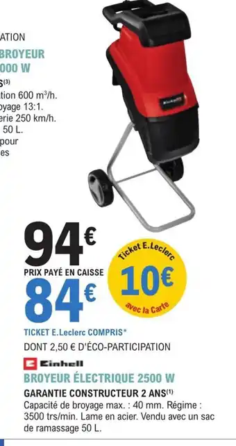 E.Leclerc Jardi Broyeur Electrique 2500w offre