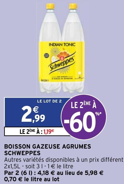 Promo Boisson Gazeuse Agrumes Schweppes Chez Intermarche