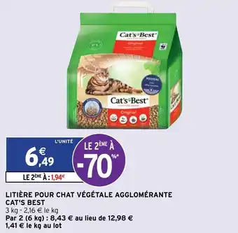 Intermarché Litière pour chat végétale agglomérante offre