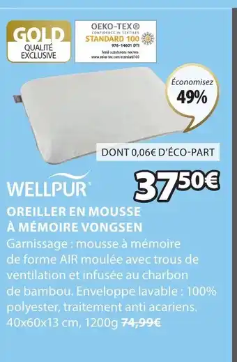 JYSK Oreiller En Mousse A Memoire Vongsen offre